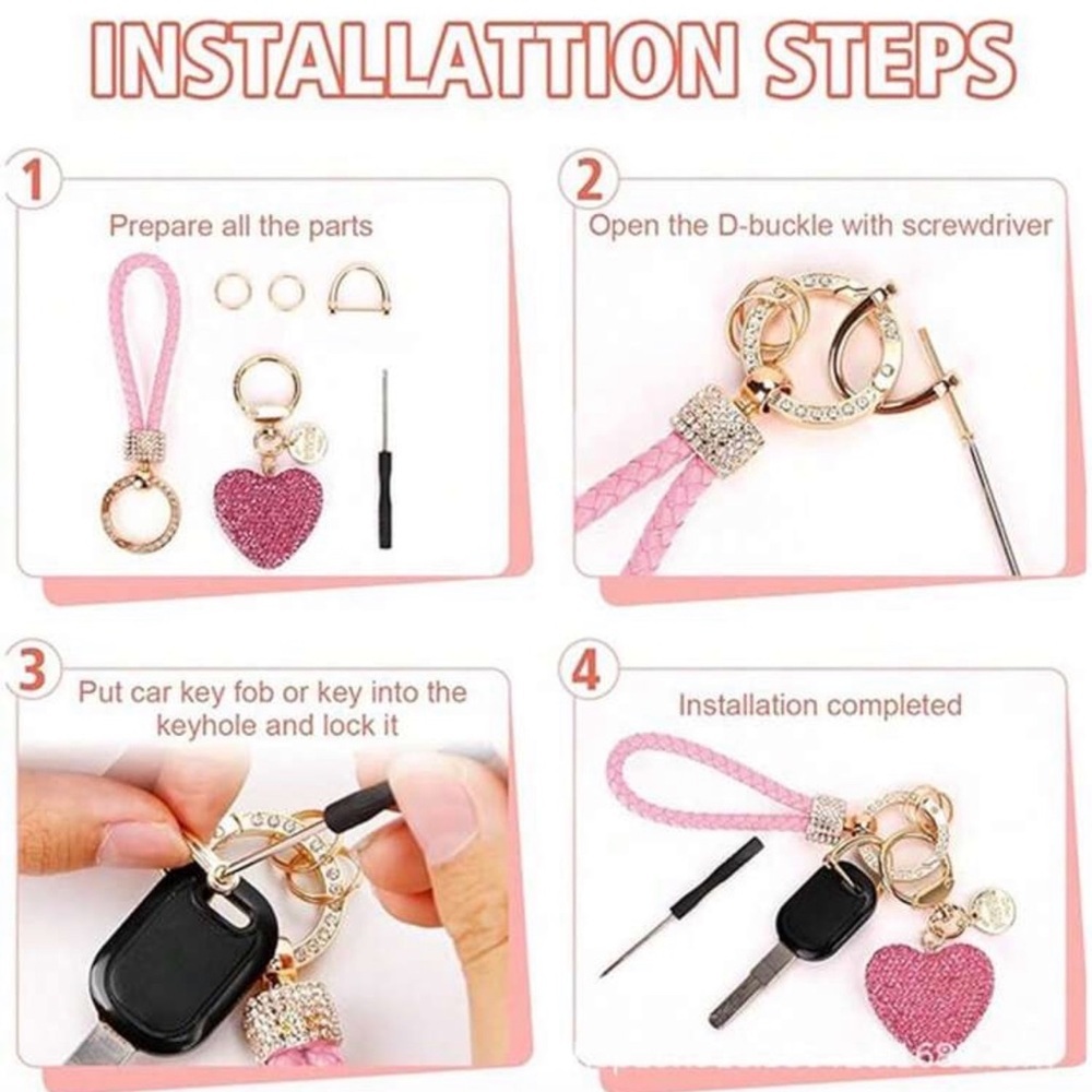 ✨ Sparkly Rhinestone Heart Keychain Set – Black & Gold – Includes Tools! NWT - Picture 3 of 3